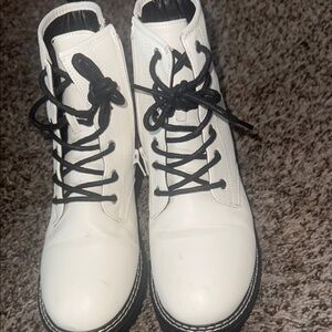 White Lace-Up Boots